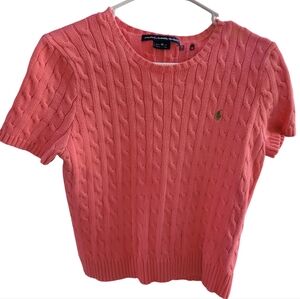 Ralph Lauren Sport Cable Knit Short Sleeve Sweater XL Coral Pink